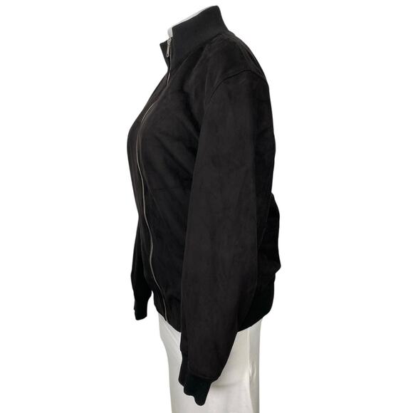 Zara Women's Black Faux Suede Full Zip High Neck Long Sleeve Coat Jacket Size XL - Picture 2 of 4